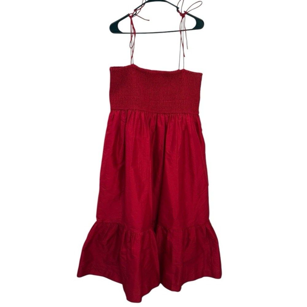 NWOT Anthropologie Dhruv Kapoor Red Smocked Bodice Tiered Midi Dress Size L - Picture 5 of 12